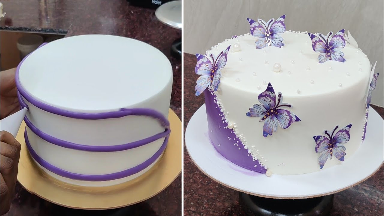 Parpul And white Colour Combination Cake|Butterfly Theme Cake|Trending Birthday Cake Design 