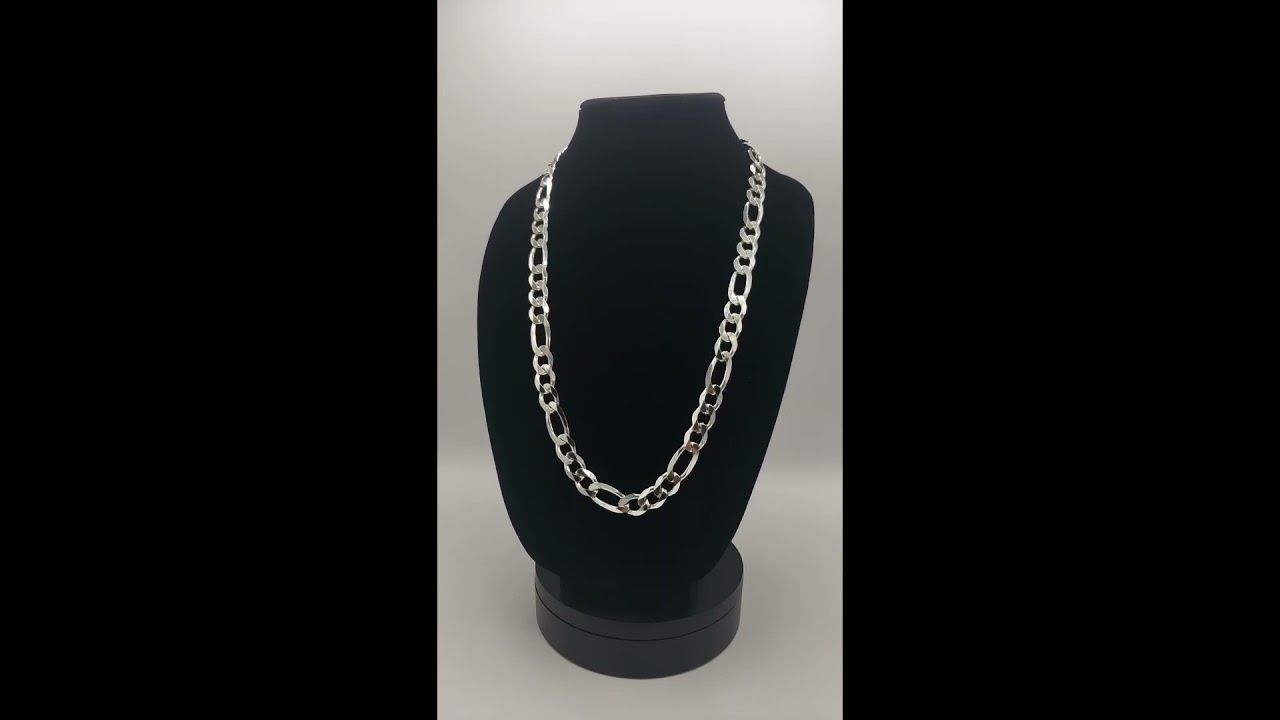 12 MM Sterling Silver Figaro Chain w/ Diamond Cuts 27.5&rsquo; Made in Mexico Silver Chain Jewelry Joyas