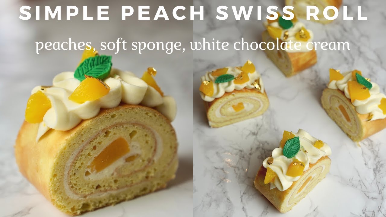 EASY PEACH SWISS ROLL peaches & cream cake | Professional Pastry Chef Makes