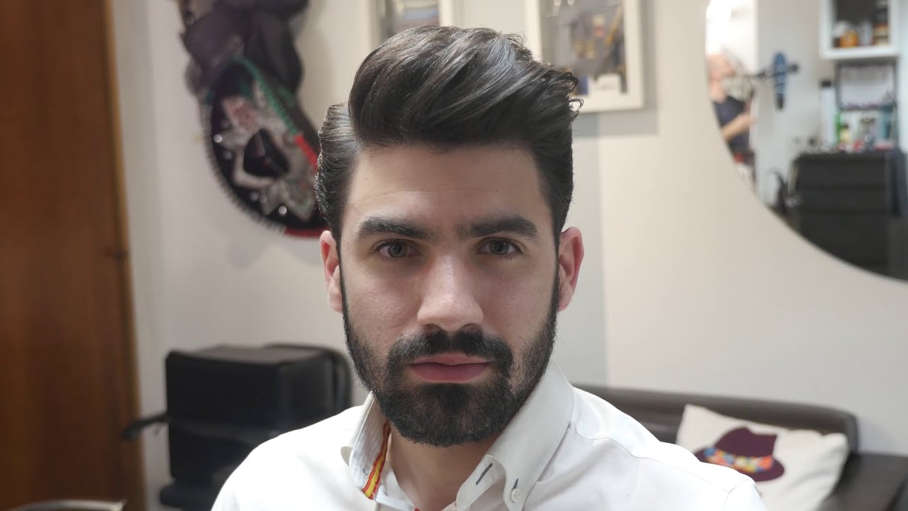 Rafael Cañero. Old School Long Pompadour, Terminación Mechas Velo. Tutorial Barbería Peluquería