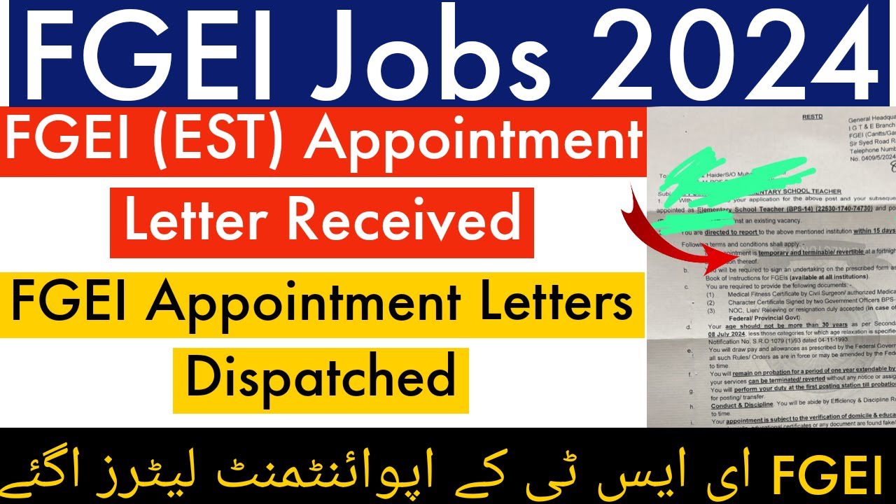 FGEI (EST) Appointment Letter Received 2024 - FGEI EST Appointment Letters Dispatched - FGEi letters