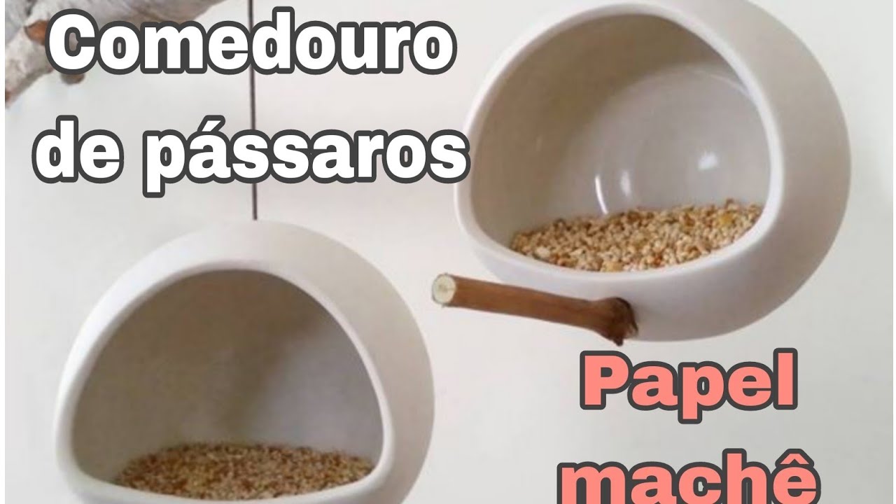 Comedouro de pássaros feito com #papelmache