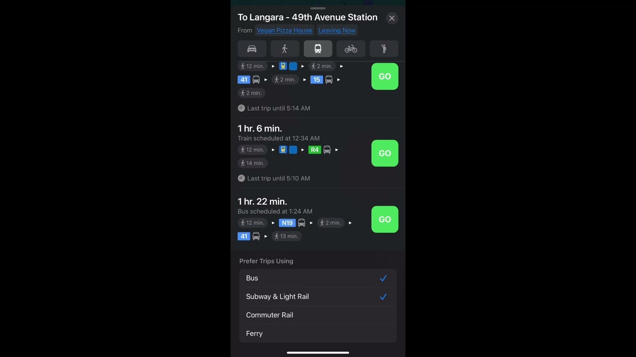 How to use Apple Maps with Bus Routes Only (no subway, train, skytrain, tram)