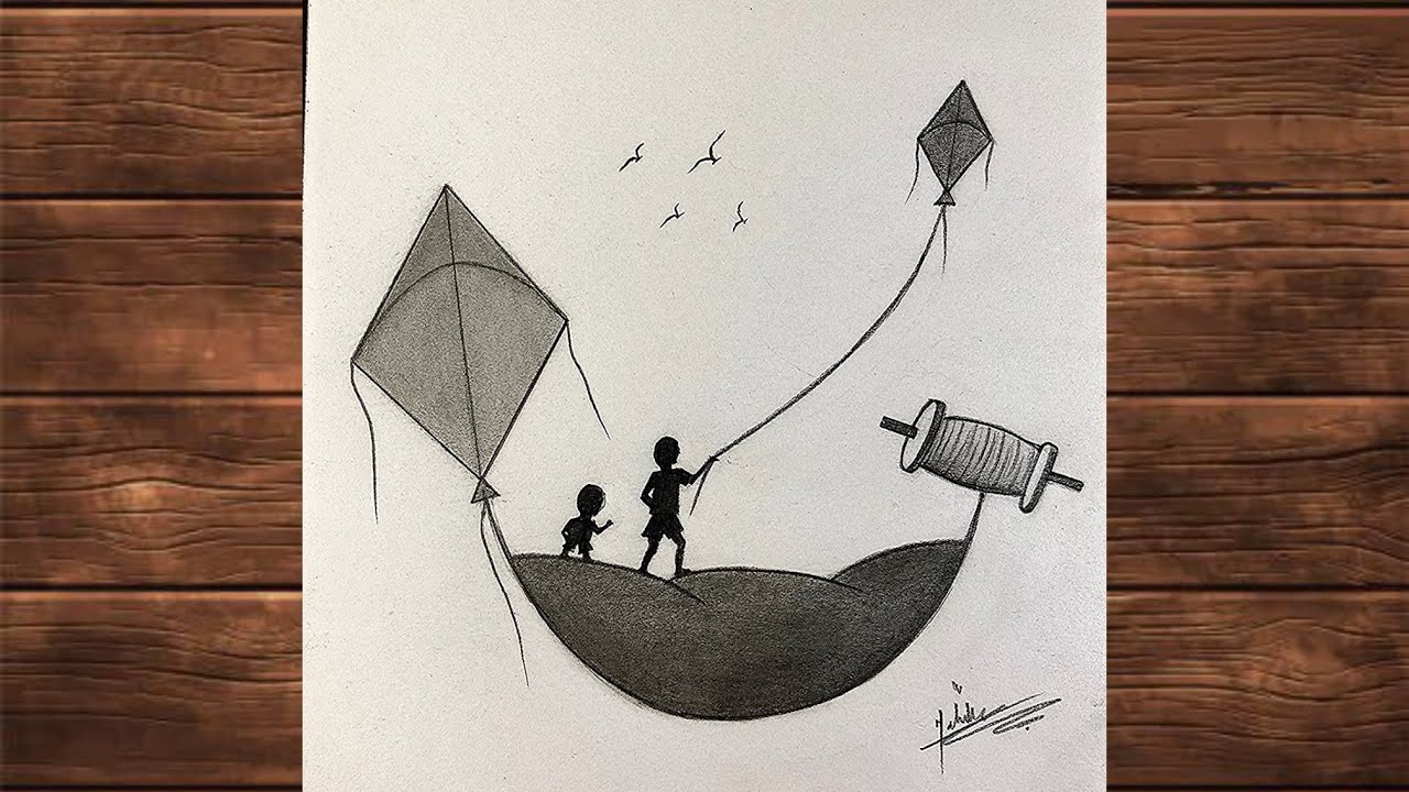 Kite Flying Festival Drawing | Pencil Sketch