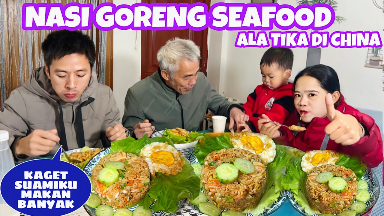 MASAK NASI GORENG SEAFOOD DI CHINA,SUAMI DAN PAPA MAKANNYA LAHAP DAN BANYAK