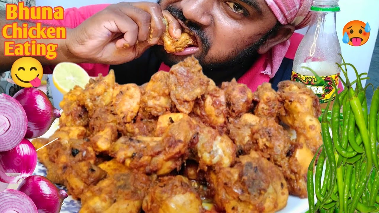 OH NO Eating Very Spicy Bhuna Hua Chicken With Green Chilli l Masaledar Chicken Eating l Spicy Food