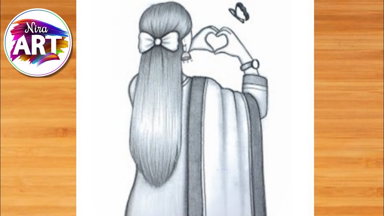 How to draw a Backside girl making Heart with their heads-pencil sketch//Easy drawing video ।।