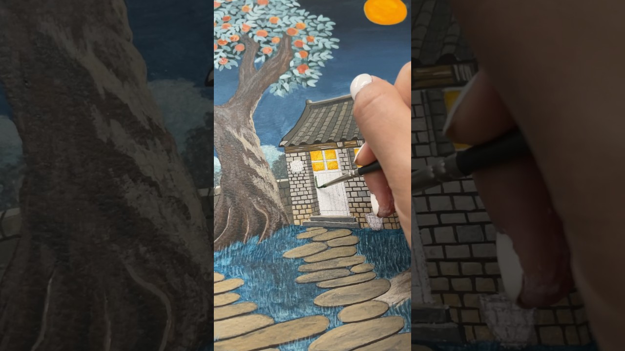 Starry night illustration #painting #cottagecore #art #gouachepainting
