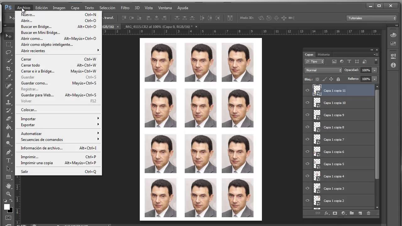 Plantilla objeto inteligente para imprimir fotos de carnet con Photoshop. Tutorial en español