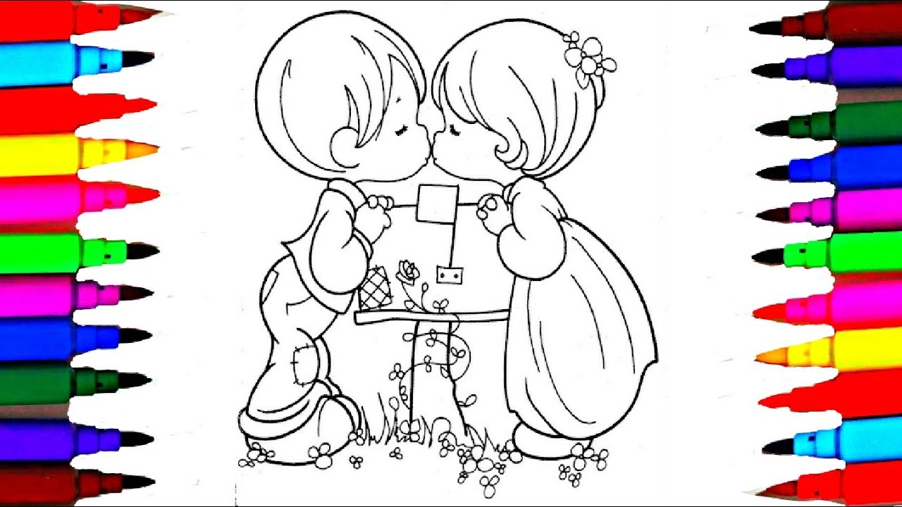 How to Draw and Color Boy and Girl Valentine l Coloring Drawing Pages Learn Colors Disney Brilliant