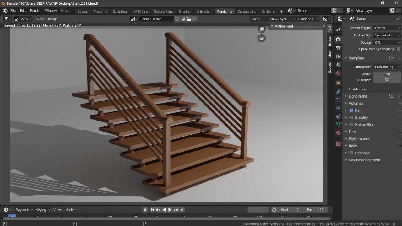 Wooden Stairs Modelling and Rendering in Blender 2.81 || Blender Tutorial