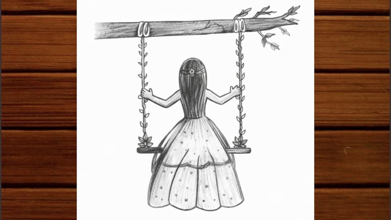 How to Draw a Girl on Swing | Easy Pencil Sketch Tutorial step by step