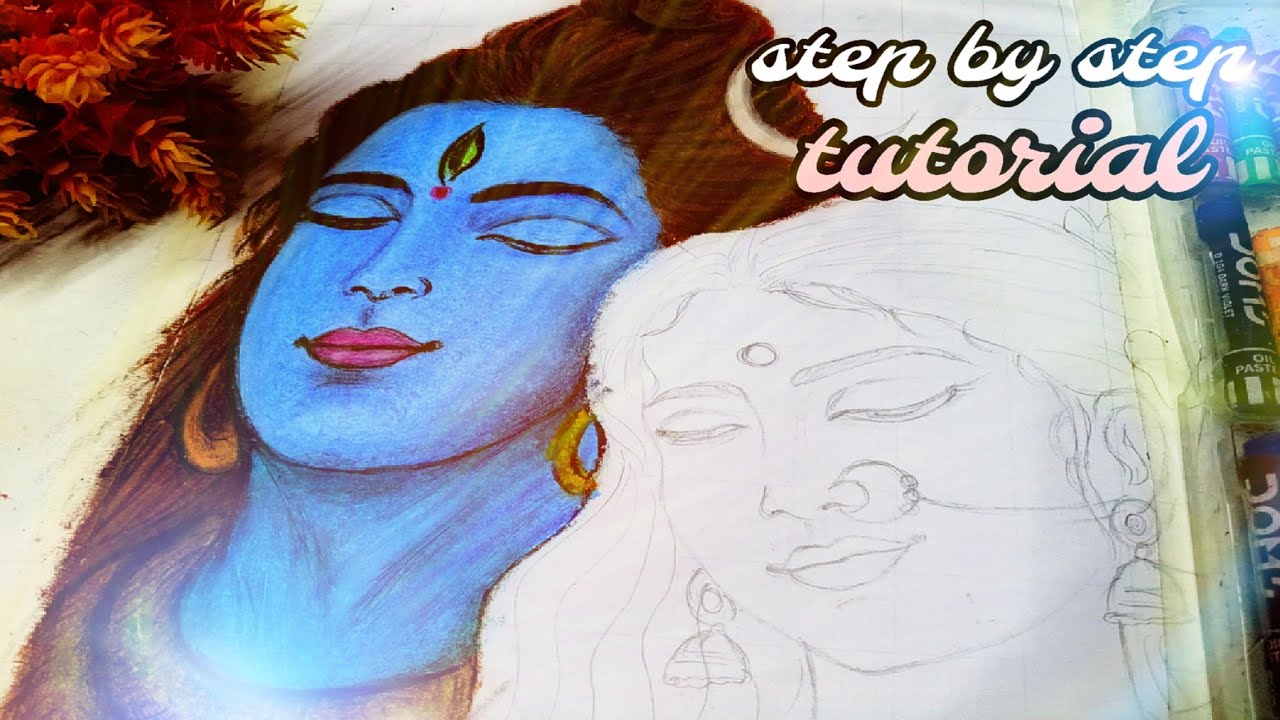 Shiva parvati drawing | step by step easy tutorial | oil pastel drawing | lord shiv ji drawing