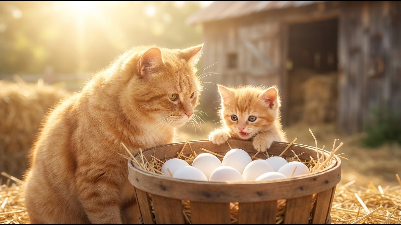 Ginger Kitten’s Happy Farm Adventure with Mama Cat 🐾🌾🥚