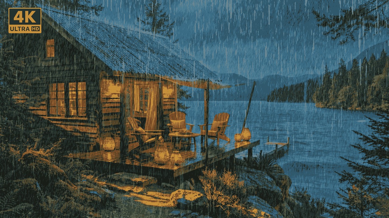 [4K] Cozy Cabin Ambience with Heavy Rain | Nature White Noise