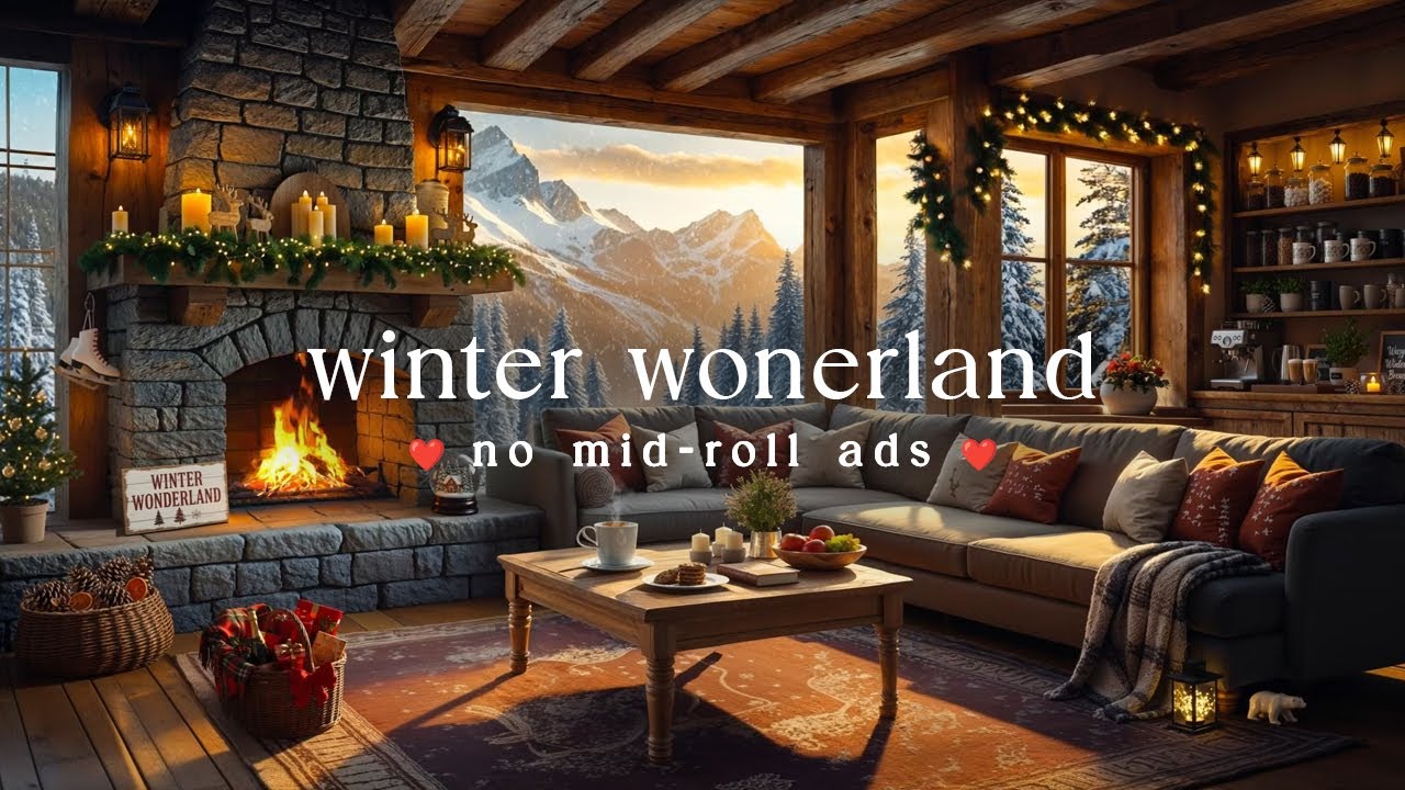Winter Wonderland Jazz (NO MID-ROLL ADS) ❄️ Cabin Jazz with Fireplace Ambience, Relaxing & Study