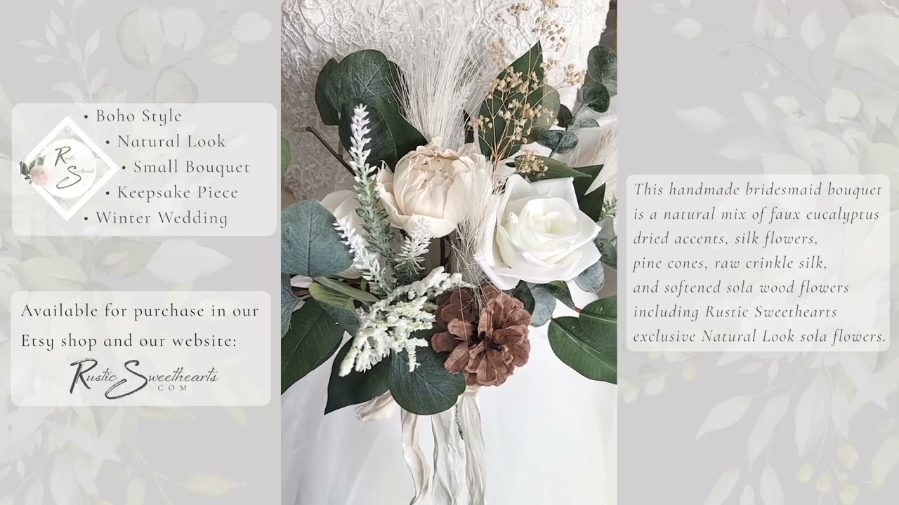 Winter Boho Wedding Flowers | Small Bridesmaid Bouquet in Ivory, Soft Sola Wood and Faux Silk Floral