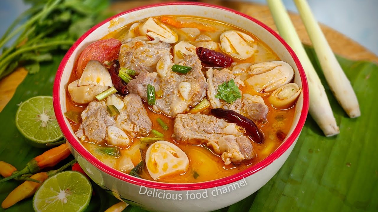 តុងយ៉ាំឆ្អឹងខ្ចី រូបមន្តសម្លតុងយ៉ាំដែលឆ្ងាញ់នៅក្នុងវីដេអូនេះ Delicious food channel