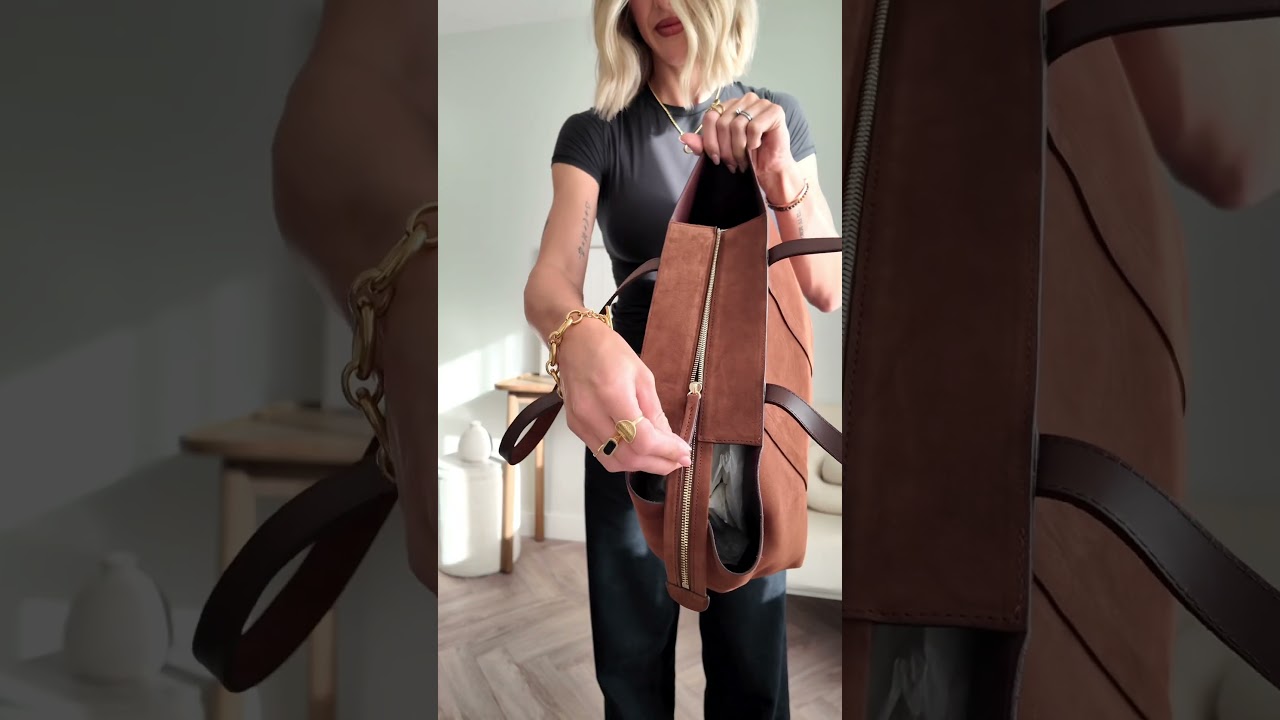 ASMR dark brown suede handbag unboxing 📦🤍👜 Sezane Gabin Tote Bag #handbags #lovebags #classybags