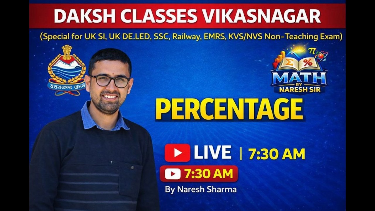 Percentage class 9 ! From basic to advance by naresh sir #uksi #ssc #railway#  #deled # kvs/nvs etc.