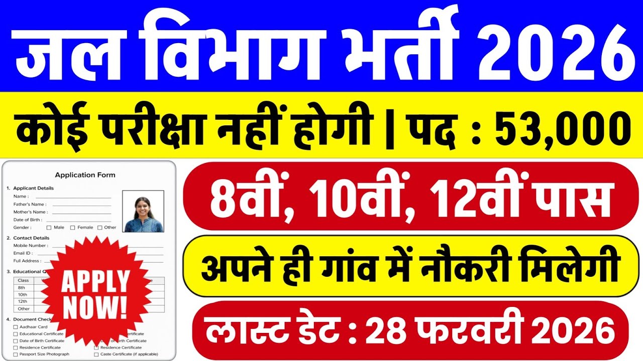 जल विभाग भर्ती 2026 Apply Online | Jal Vibhag New Vacancy 2026 |water department jobs| Govt Job 2026
