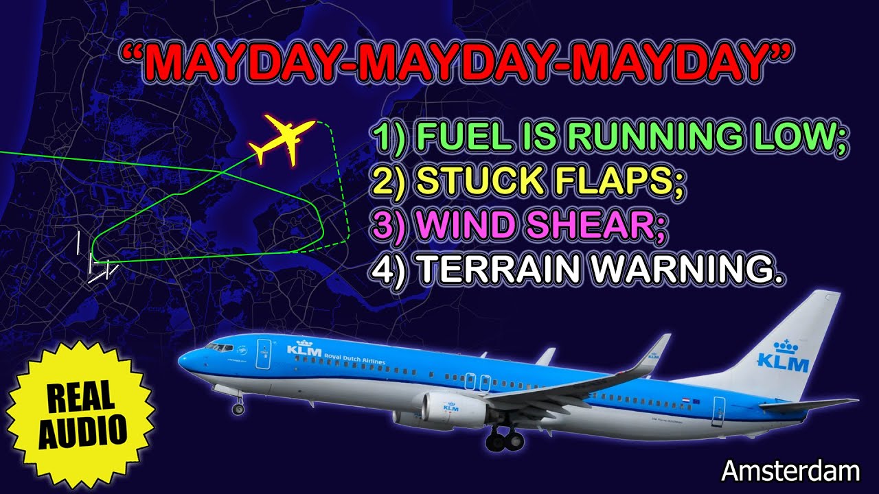 Minimum fuel, MAYDAY, stuck flaps. KLM Boeing 737 has problems over Amsterdam Airport. Real ATC