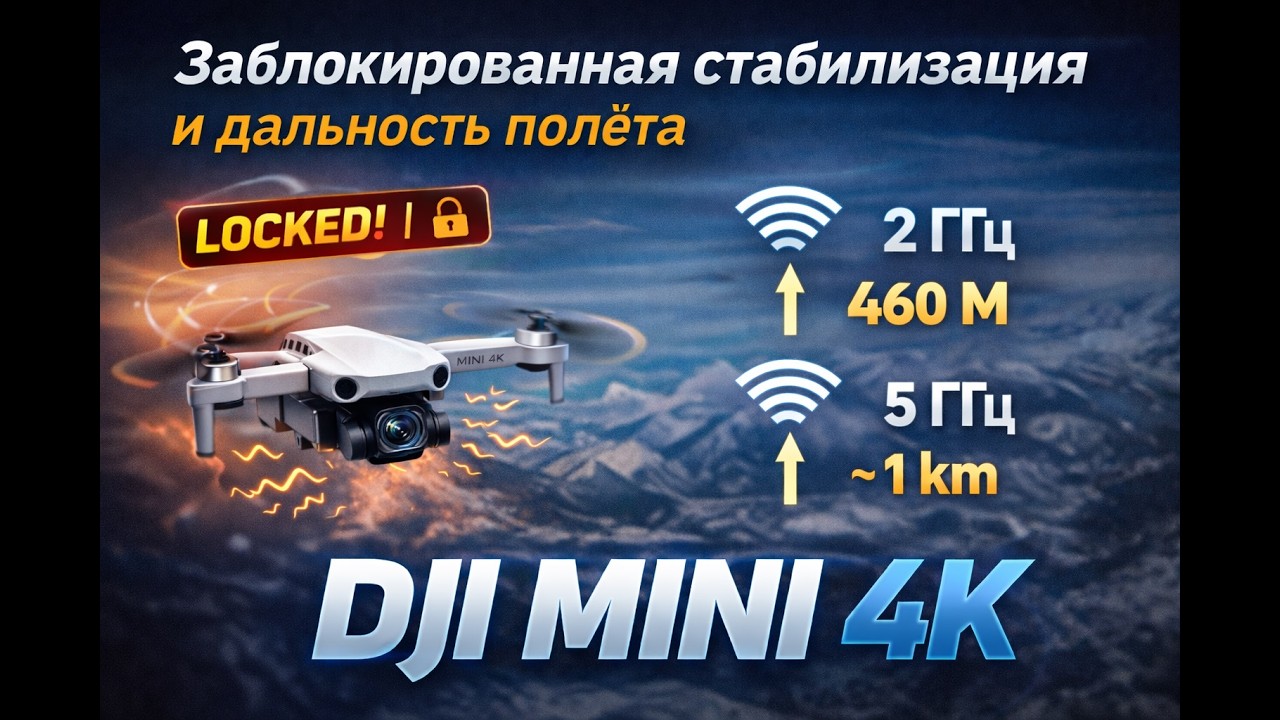 DJI mini 4k.  Режим 2ГГц . Заблокированная стабилизация.