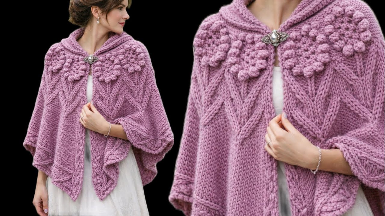 Stylish Ladies Cape shawl knitting design 
