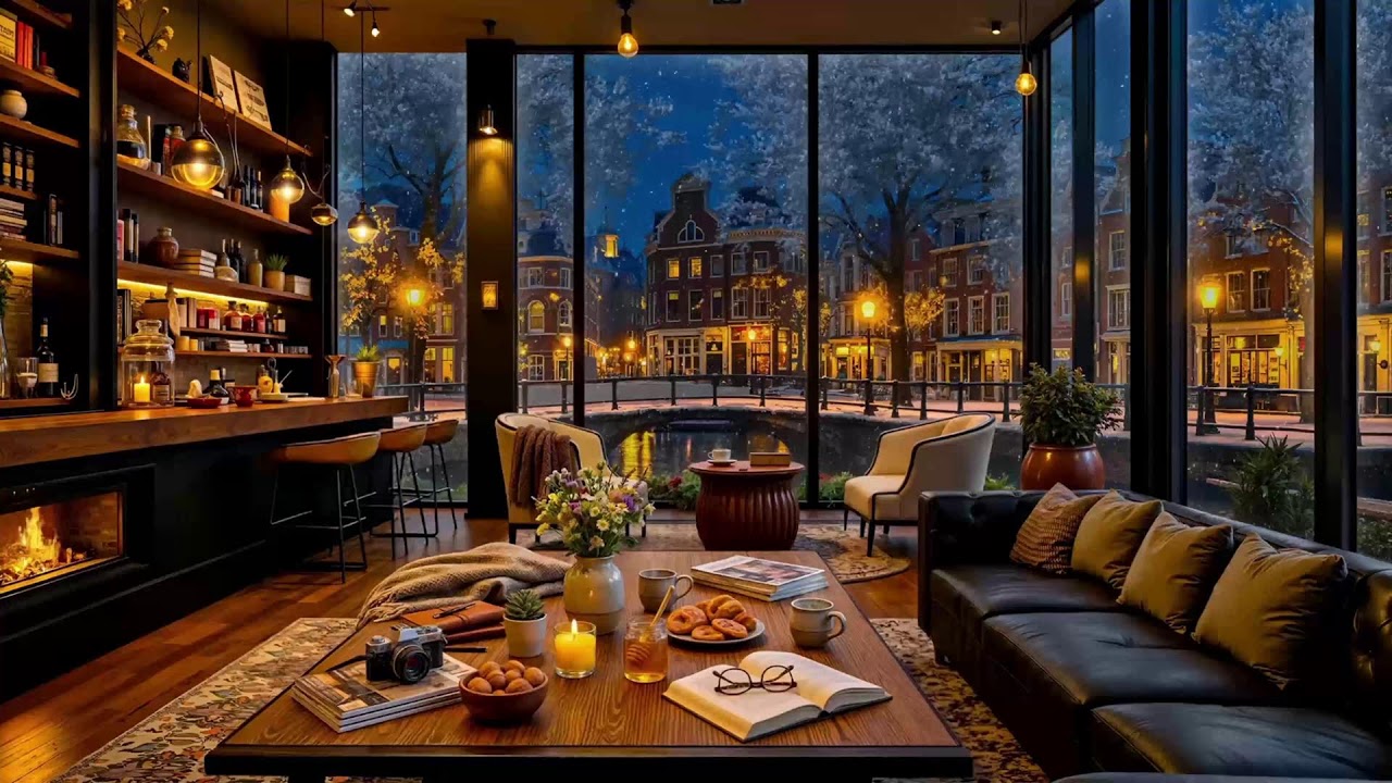 Cozy Winter Coffee Shop Window Ambience with Piano Jazz ❄️ Smooth Jazz Relax & Focus
