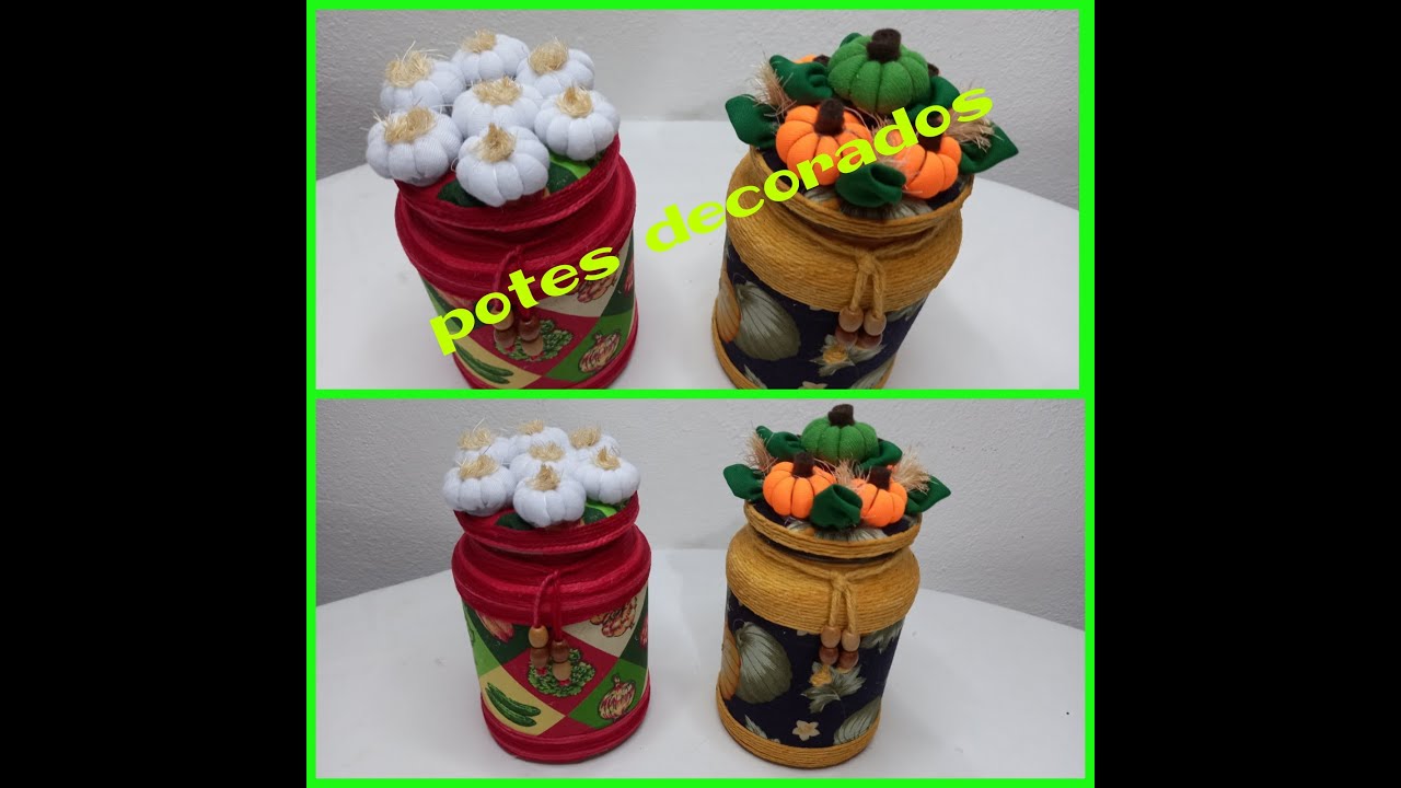 potes decorados com alho de fuxico e abobora de fuxico