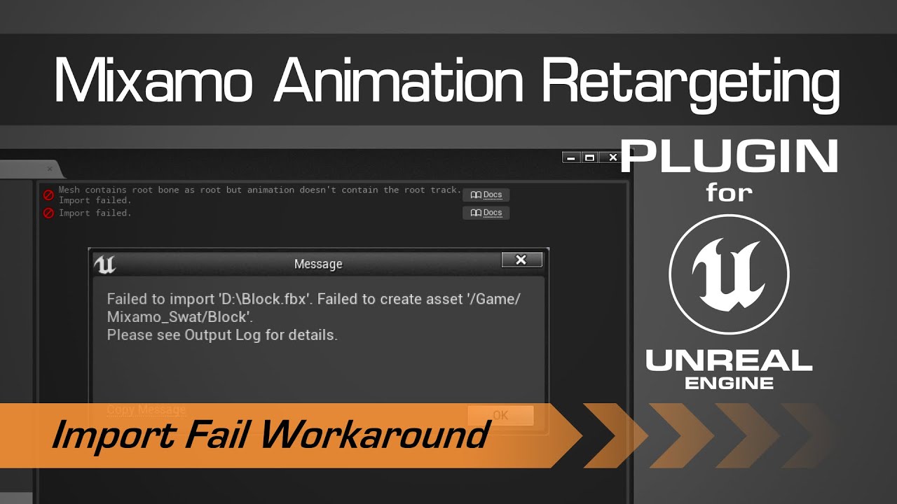 Solve the FBX Import Error when importing new animations, Mixamo Animation Retargeting Unreal Engine