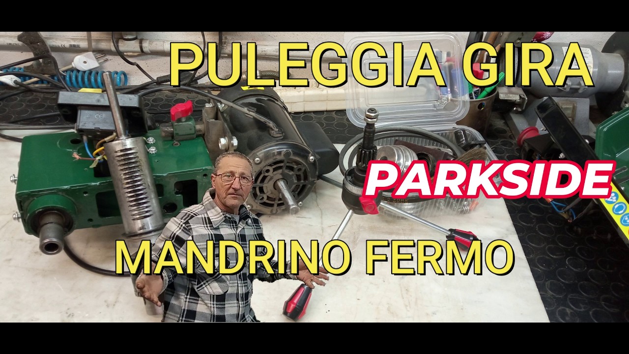 Trapano a colonna Parkside, puleggia gira mandrino fermo.