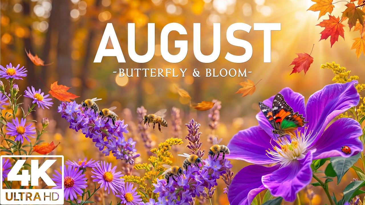 Beautiful Autumn in August 8K 🦋 Dancing Butterflies,Endless Flower Meadows & Peaceful Relaxing Music