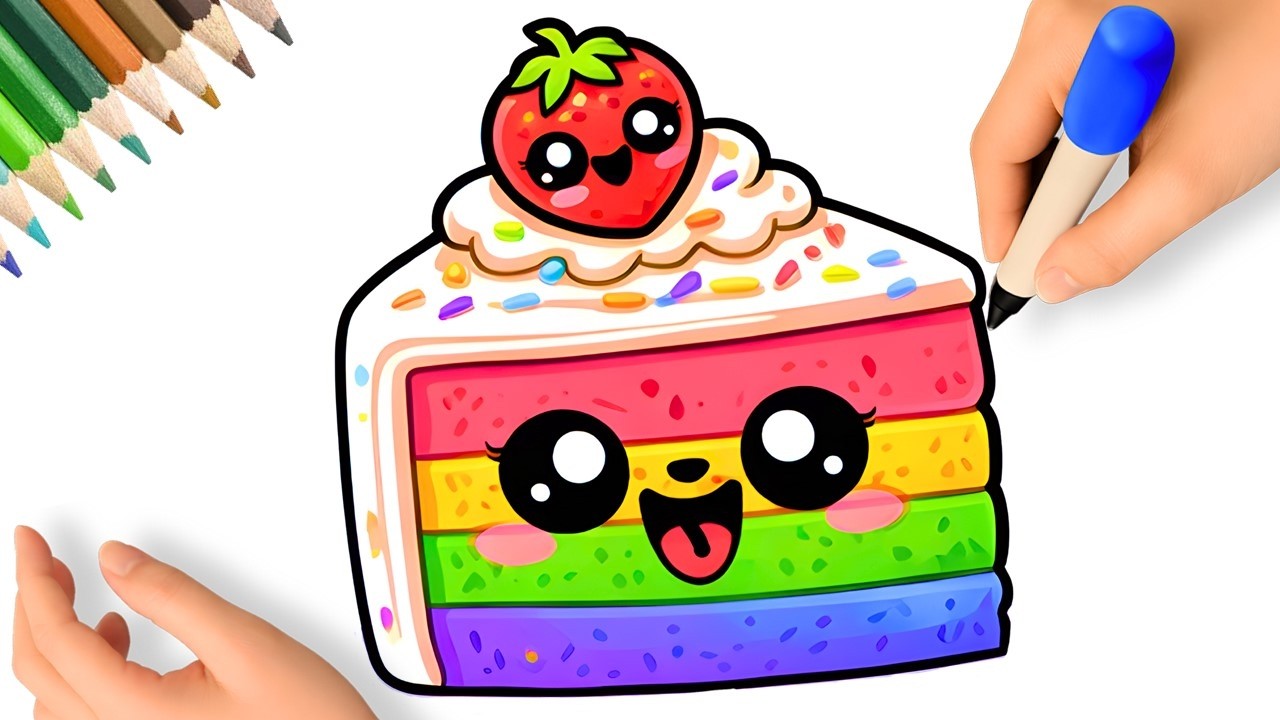 COMMENT DESSINER UN GÂTEAU ARC-EN-CIEL FACILE🌈🎂