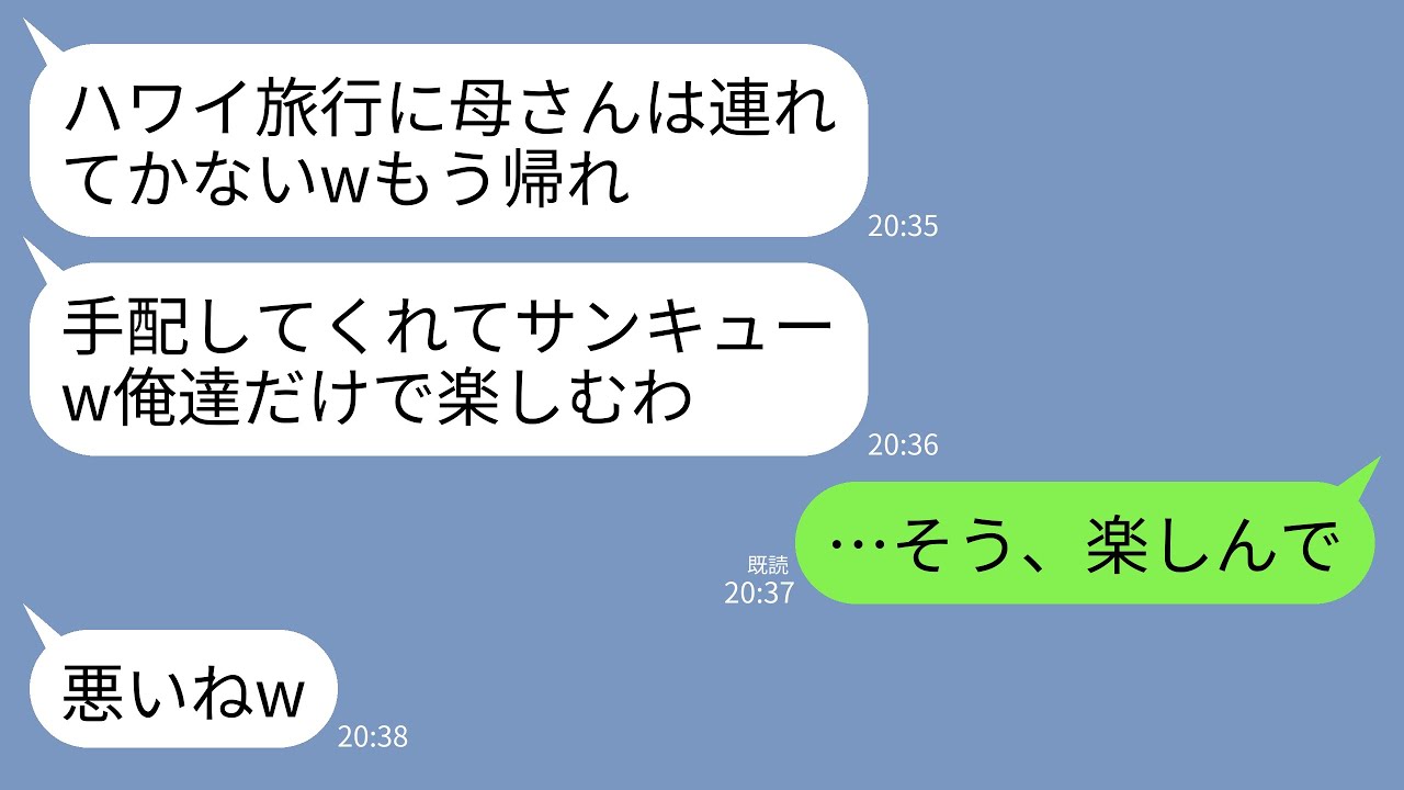 【LINE】私が計画したハワイ旅行なのに私だけ空港に置き去りにして旅行に行く息子夫婦「義両親と行ってくるわw」→速攻で宿泊先と帰りの便をキャンセルしてやった結果ｗww