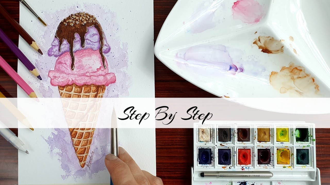 Watercolor Food Illustration #07 | Ice cream | Step By Step