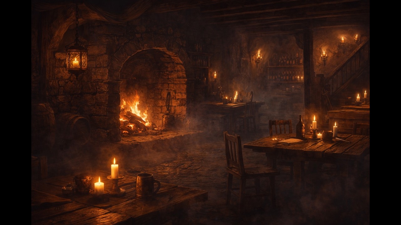 Medieval Tavern Ambience 🔥 Cozy Fantasy Fireplace | 1 Hour