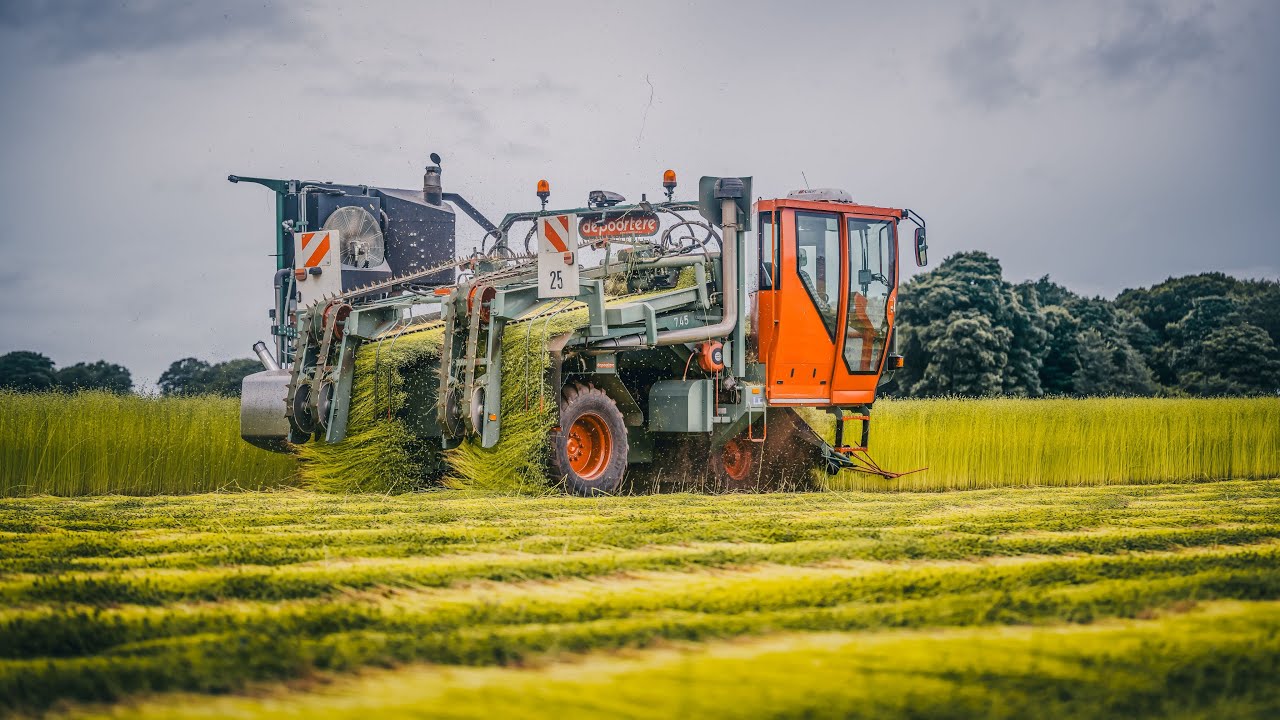 Depoortere Flax Pulling Machine working in Scotland.
