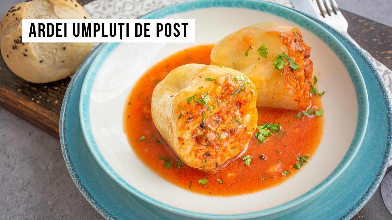 Ardei umpluți cu orez si ciuperci la cuptor. Rețetă de post | Bucate Aromate