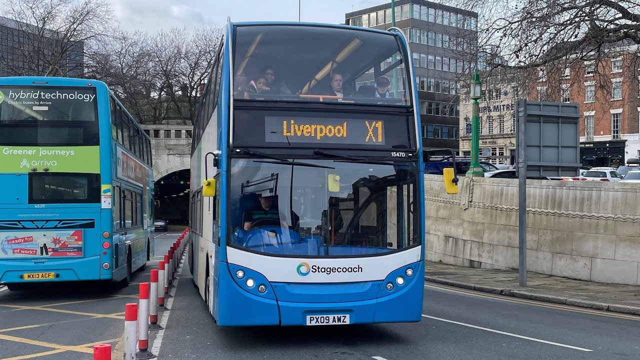 Stagecoach Scania E400 15470 PX09 AWZ on the X1-Chester heading through Birkenhead Tunnel