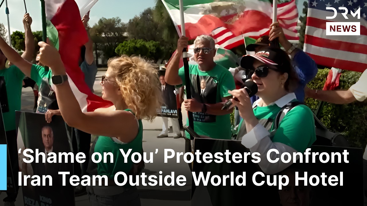 &lsquo;Shame on You&rsquo;: Protesters Gather Outside Iran Team Hotel Ahead of World Cup 2026 | DRM News | AD1Z