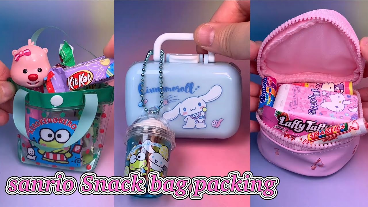 Satisfying ASMR Miniature Sanrio Snack Bag Packing Candy Jelly Chocolate Gummy Food Mukbang
