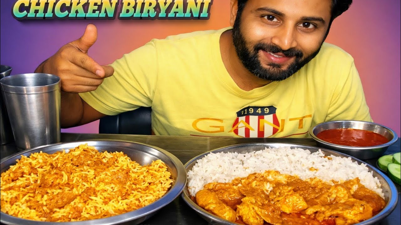 Chicken biryani chicken rice ||#mukbang #bhukkad vlogs #food #indianfood #youtube #eating #trending 