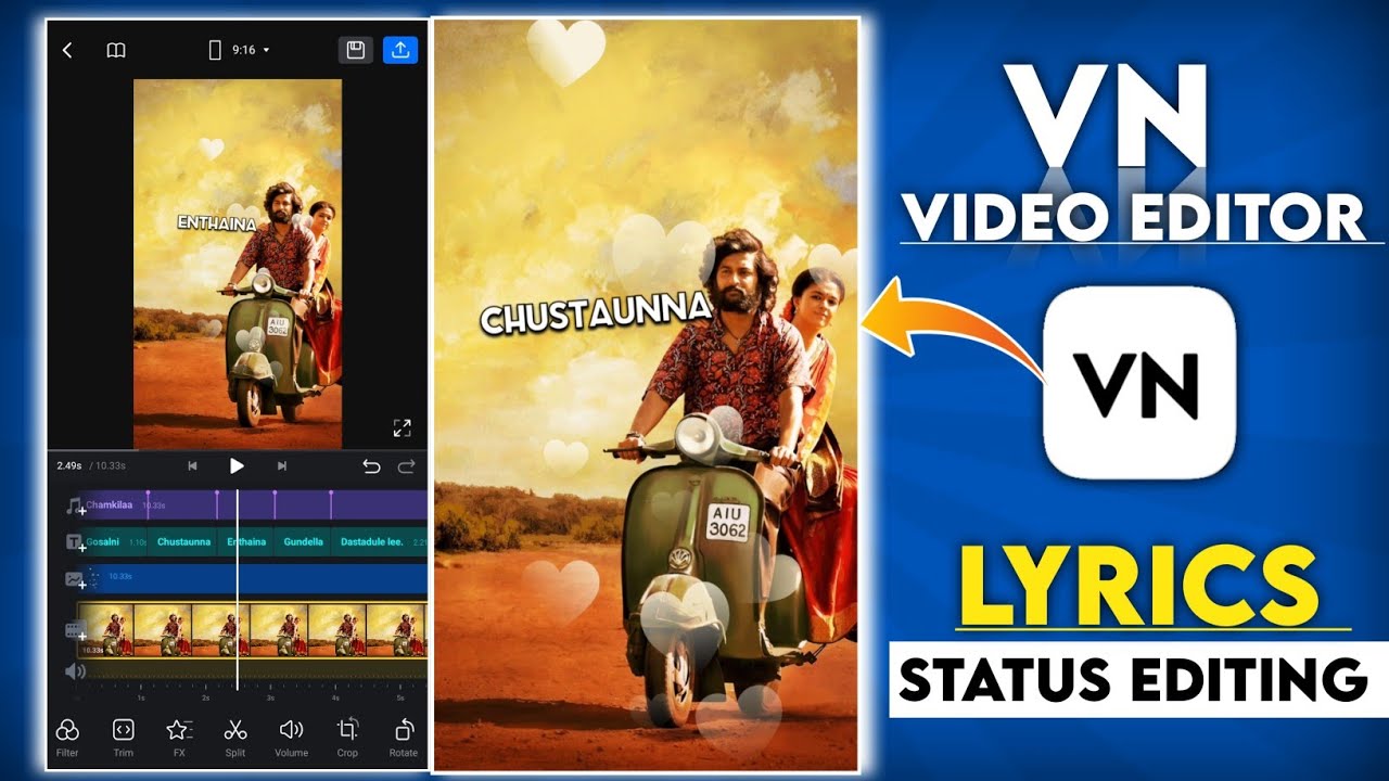 VN video editor Lyrics video editing | vn video editor telugu | lyric status