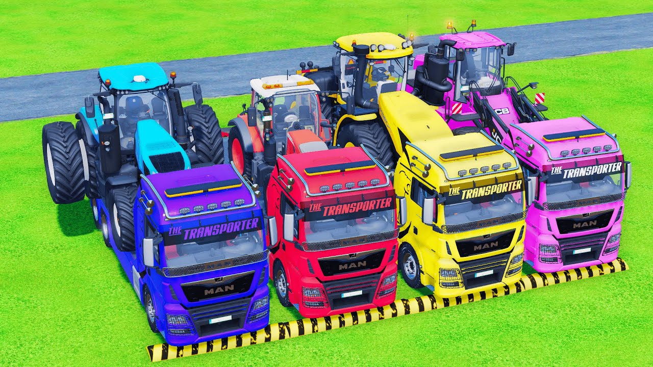 TRANSPORTING POLICE CARS, AMBULANCE, FIRE TRUCK, BUS & COLORFUL CARS WITH TRUCK!  FS22#11