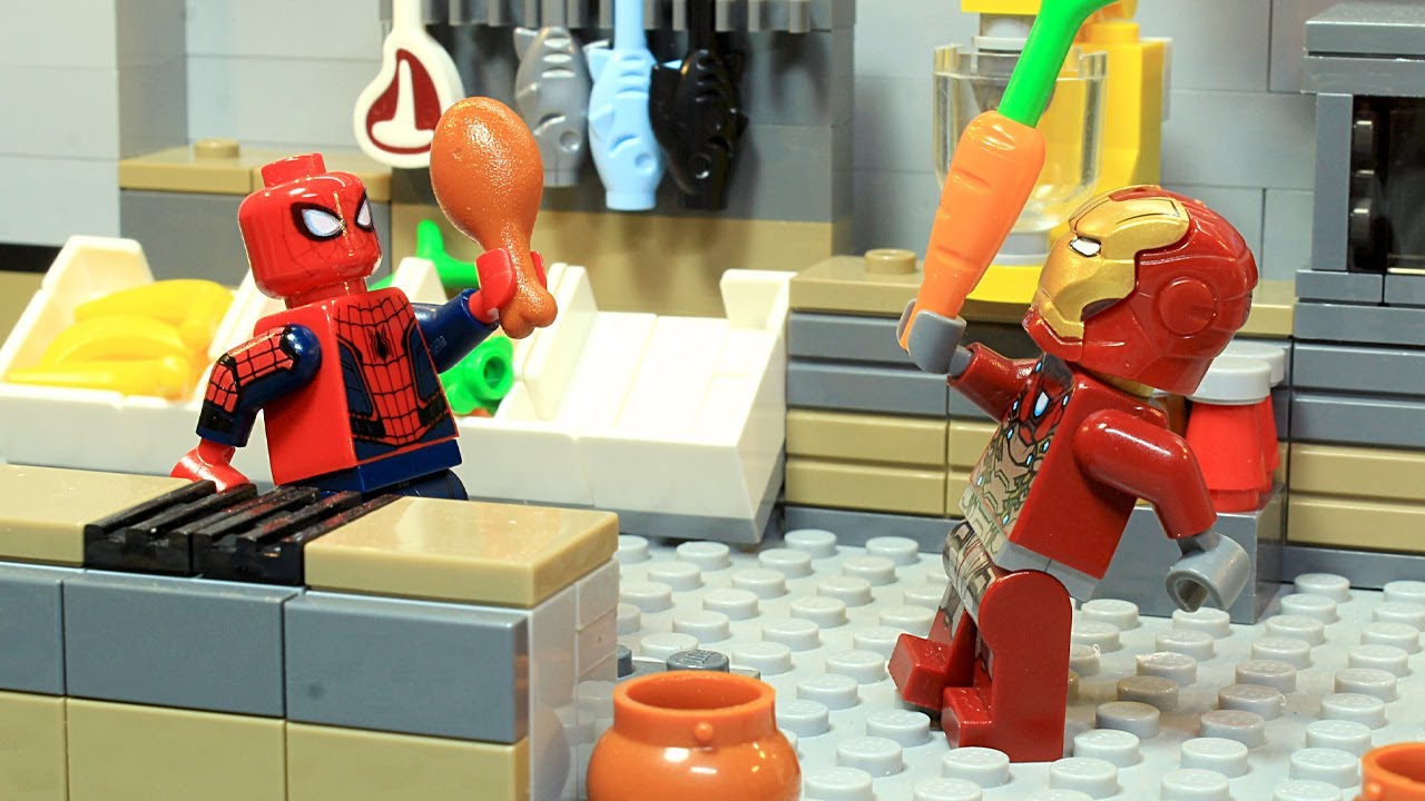 Lego Spiderman vs Iron Man Cooking Challenge Superhero Animation