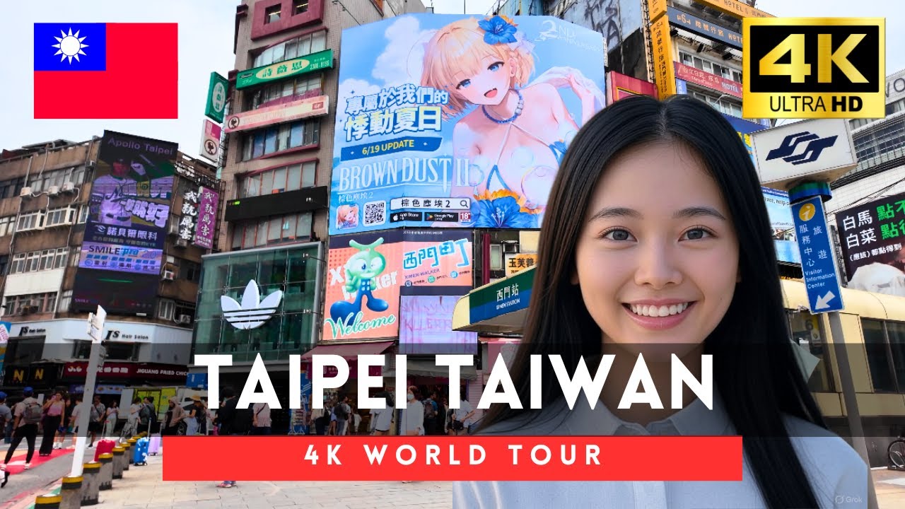 Taiwan walking tour - 3 hours Taipei downtown walk 4k 60fps