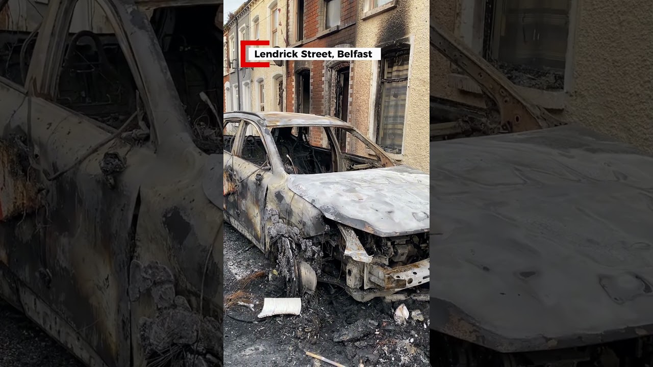 The scene at Lendrick Street in Belfast following violent disorder