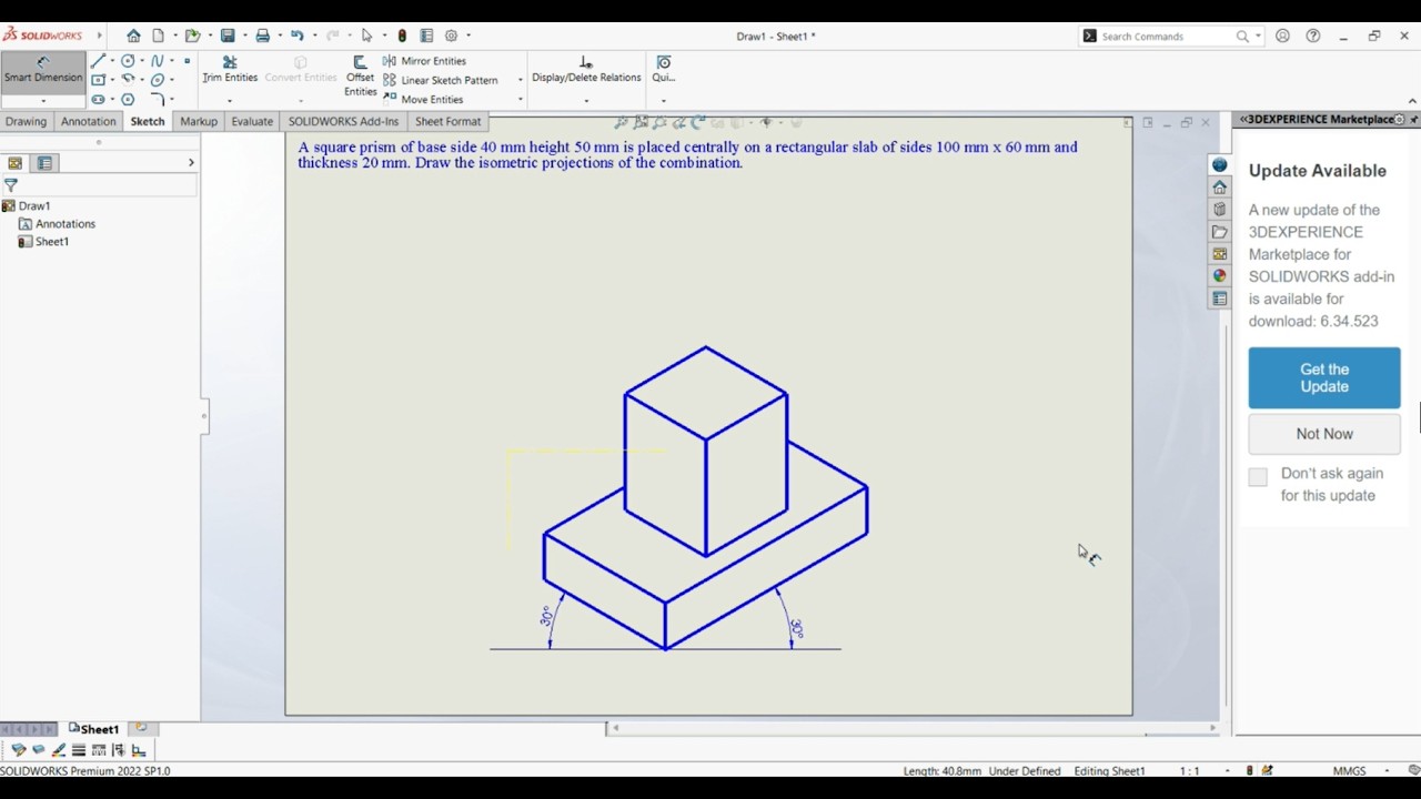 ISO Metric Projections _ SolidWorks Tutorials_ Example 04_ Square Prism on Rectangular Slab