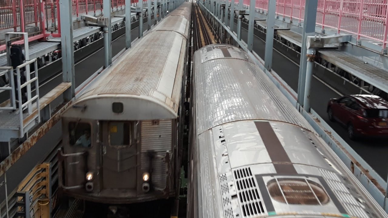 BMT Jamaica: R32, R143, R160A-1 (J) (M) (Z) Local, Express/Skip-Stop trains @ Williamsburg Bridge